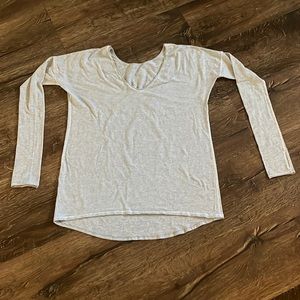 Lululemon womans Med long sleeve, gray, and white striped cotton shirt